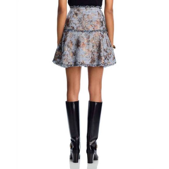 NEW CINQ A SEPT foil tweed mini skirt in blue